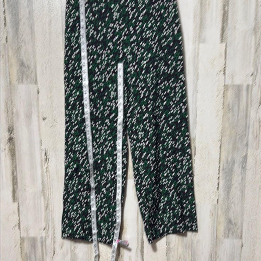 Diane Von Furstenberg Floral Green Black White Wide Leg High Rise SILK Pants - Picture 10 of 13